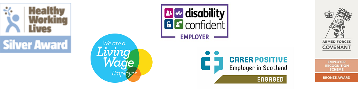 healthy working lives silver, living wage employer, disability confident employer, carer positive employer, armed forces covenant.