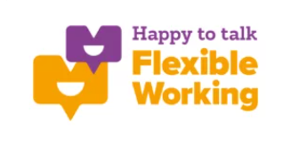 happy to talk flexible working logo